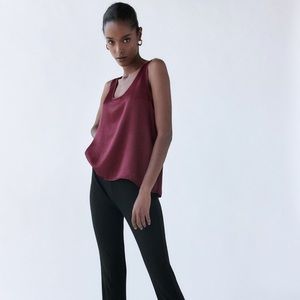 ZARA Satin Silky Camisole  Top Blouse Large Burgundy/ Wine Blogger Favorite